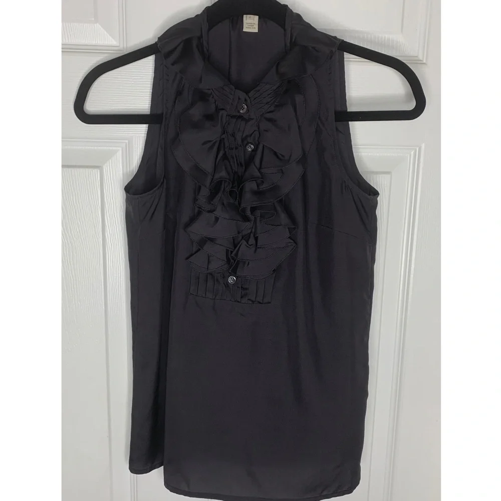 J. Crew 100% Silk Ruffle Collar Blouse Sz 0